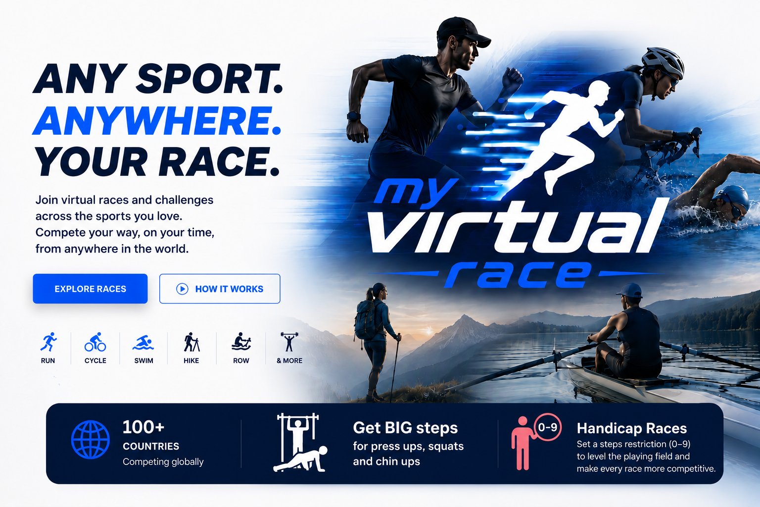 Any sport. Anywhere. Your race. Join virtual races and challenges across the sports you love.
